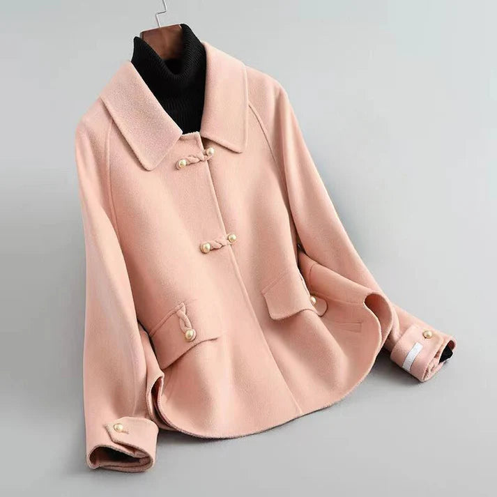 Wool Blend Short Coat With Pearl Button Closures