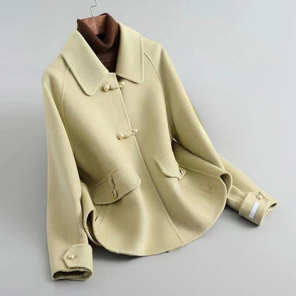 Wool Blend Short Coat With Pearl Button Closures