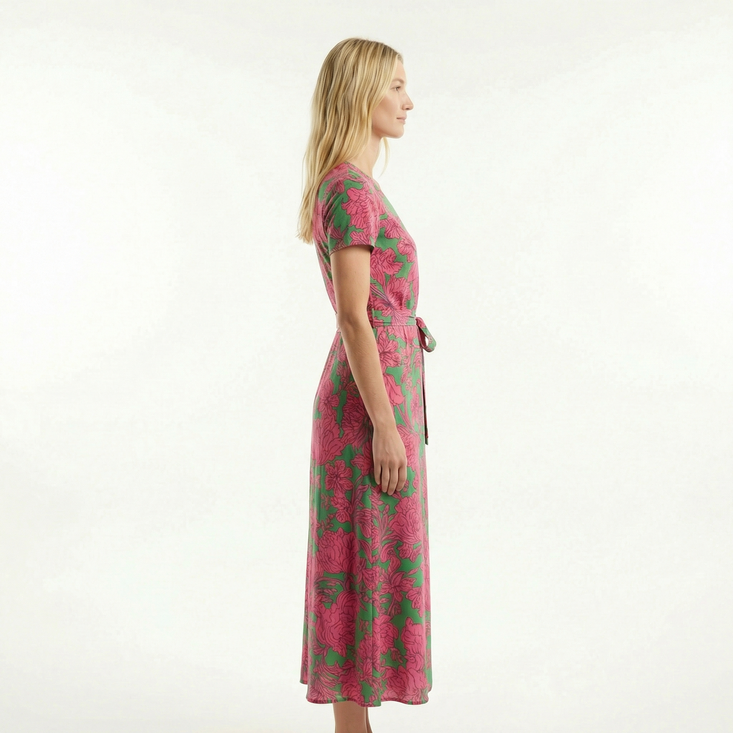 Wrap Maxi Dress - Short Sleeve, V-Neck, Side Slit