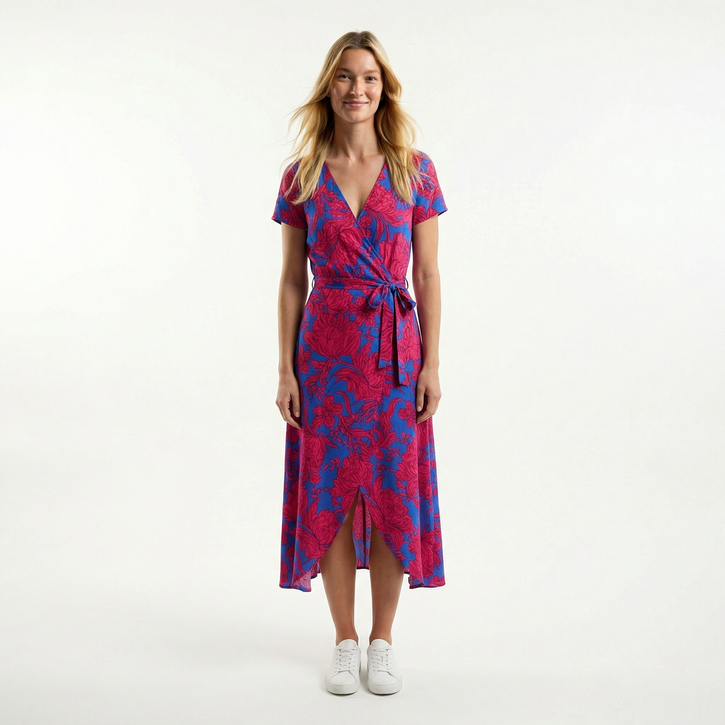 Wrap Maxi Dress - Short Sleeve, V-Neck, Side Slit