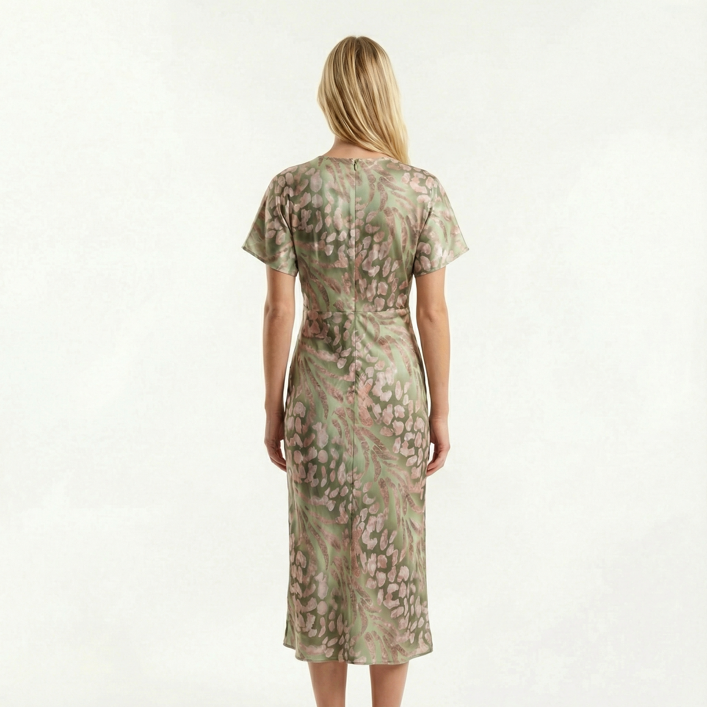 Wrap Midi Dress - V-Neck, Pleated Fit, Flowy Sleeves