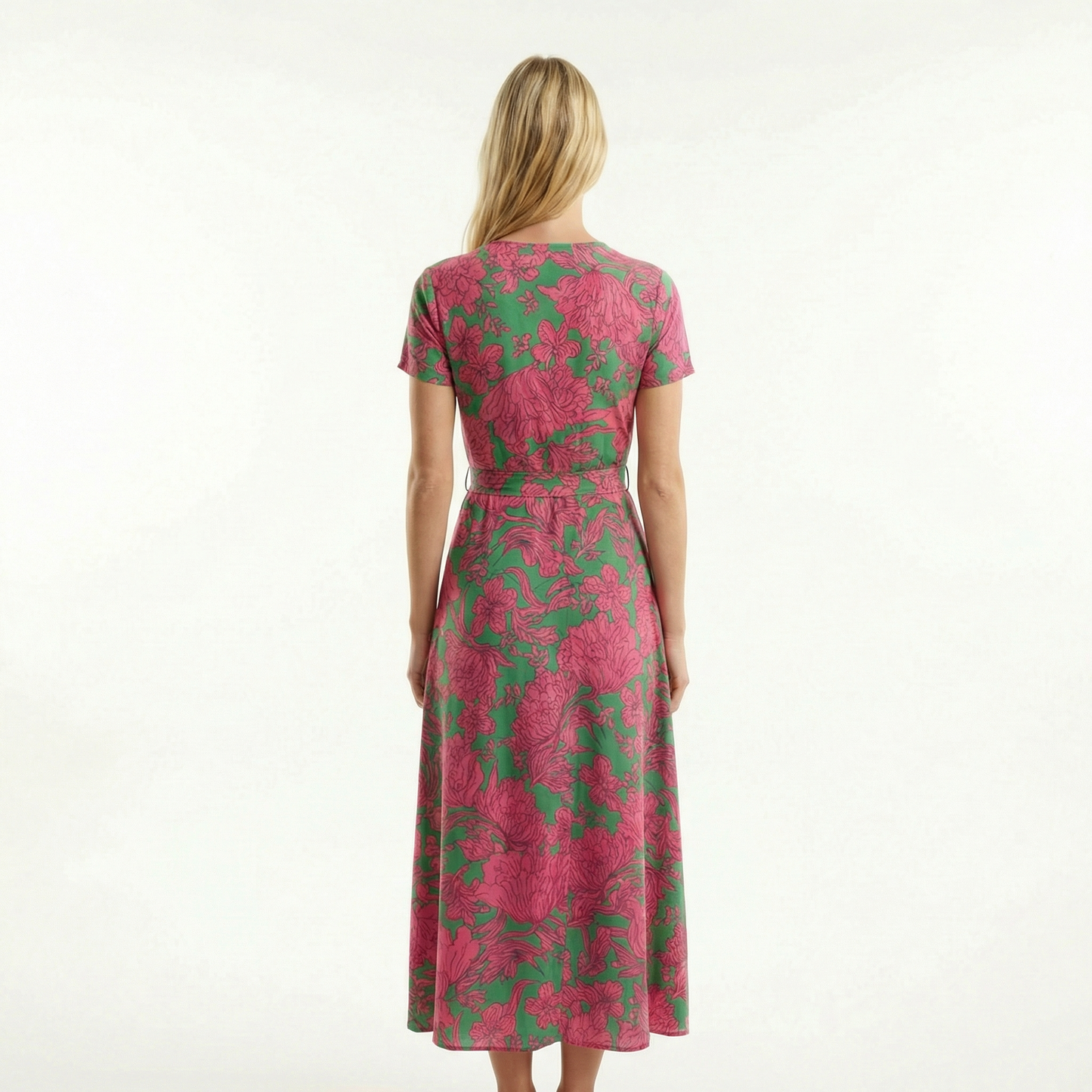 Wrap Maxi Dress - Short Sleeve, V-Neck, Side Slit