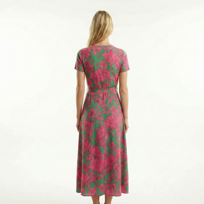 Wrap Maxi Dress - Short Sleeve, V-Neck, Side Slit