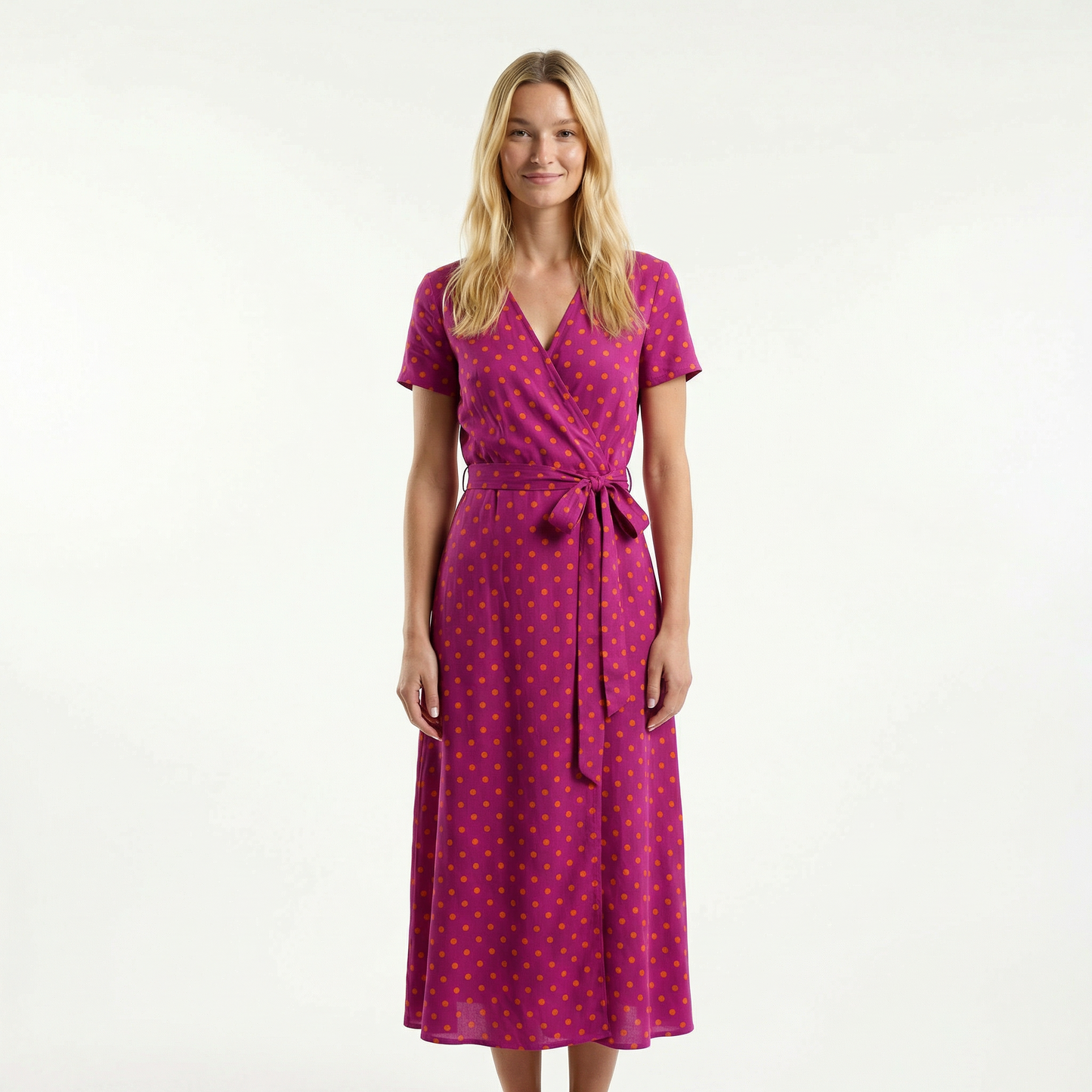 Wrap Maxi Dress - Short Sleeve, V-Neck, Side Slit