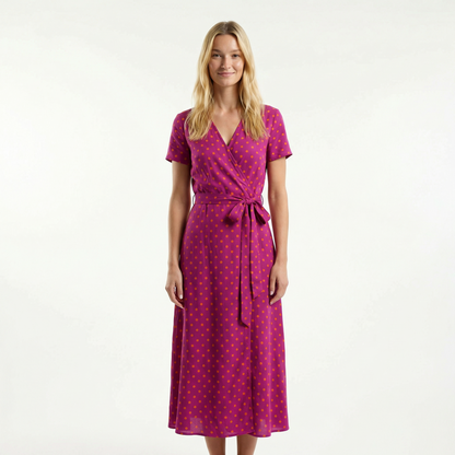 Wrap Maxi Dress - Short Sleeve, V-Neck, Side Slit