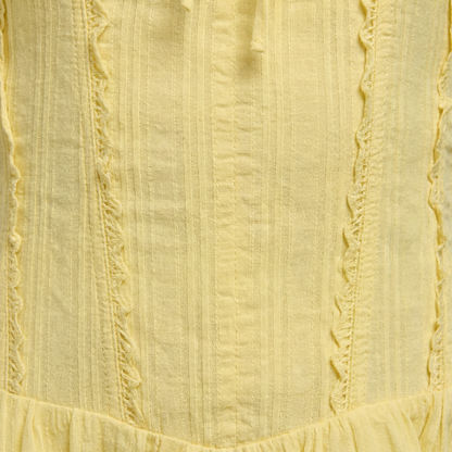 Yellow Cotton Mini Dress - Drop Waist, Ruched Bust, Adjustable Straps