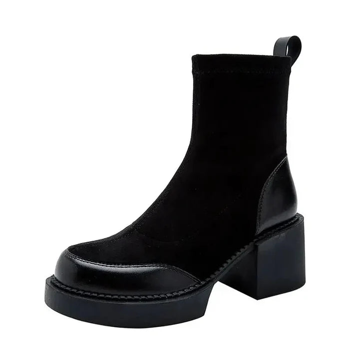 Women’s Square-Toe Ankle Boots – Stretch Sock-Style Shaft With Block Heel for Fall Outfits