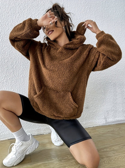 Women’s Teddy Pullover Hoodie – Oversized Fleece With Kangaroo Pocket for Fall Layering