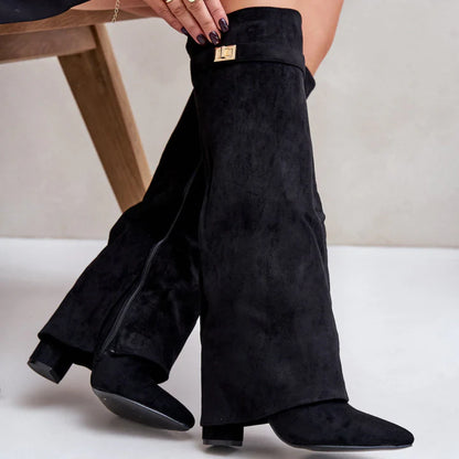 Knee High Flared Heel Boots