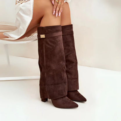 Knee High Flared Heel Boots