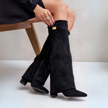 Knee High Flared Heel Boots