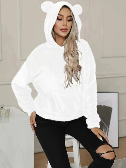 Women’s Teddy Pullover Hoodie – Oversized Fleece With Kangaroo Pocket for Fall Layering