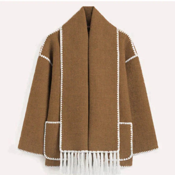 Fall Scarf-Collar Wool Coat