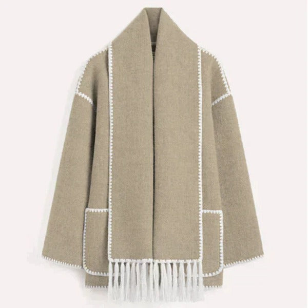 Fall Scarf-Collar Wool Coat