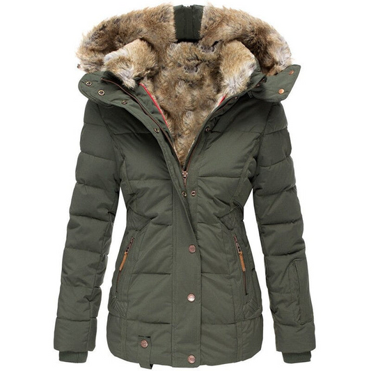 Faux Fur Hooded Puffer Jacket For Fall
