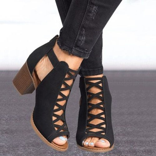 Block Heel Cutout Sandals