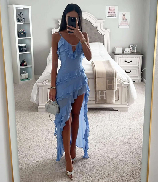Asymmetric Ruffle Layered Dress