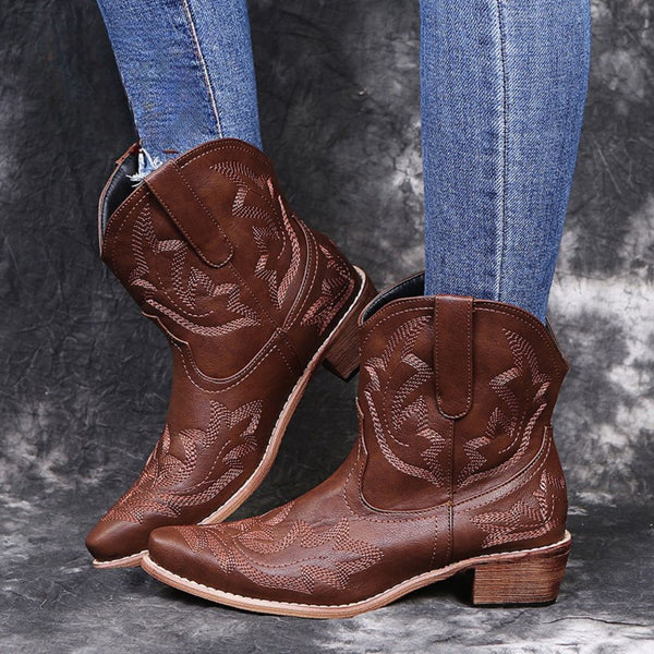 Western Embroidered Ankle Boots for Fall