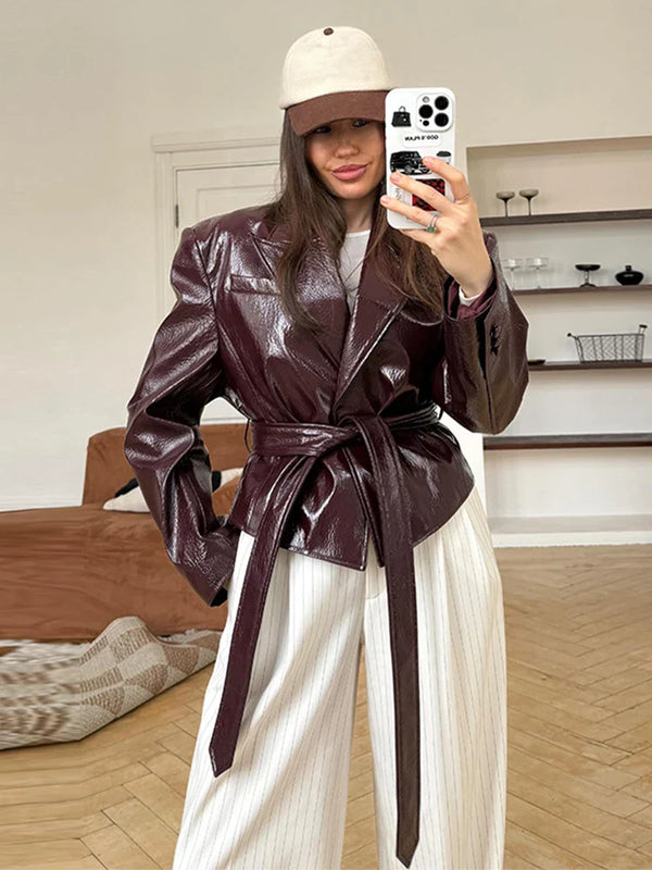 Belted Leather Blazer For Fall