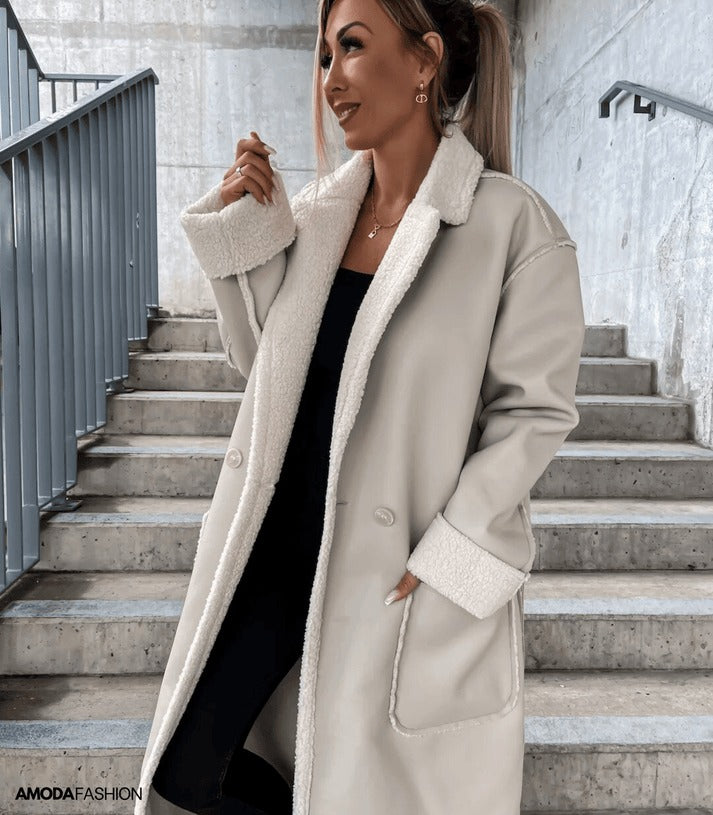 Shearling-Lined Belted Coat For Fall