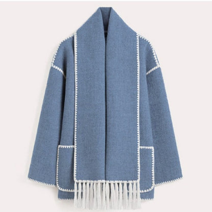 Fall Scarf-Collar Wool Coat