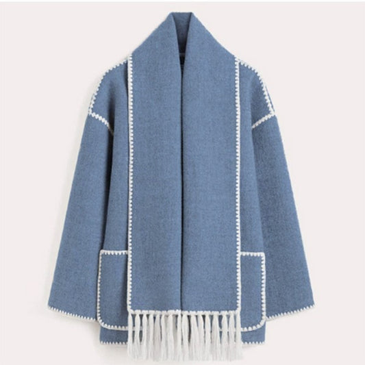 Fall Scarf-Collar Wool Coat