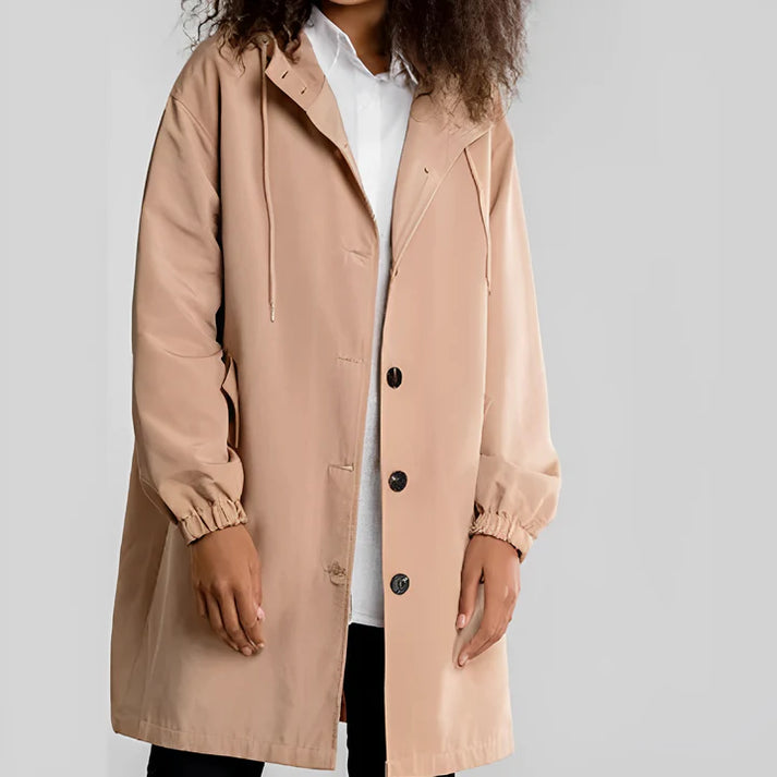 Fall Button-Front Hooded Coat
