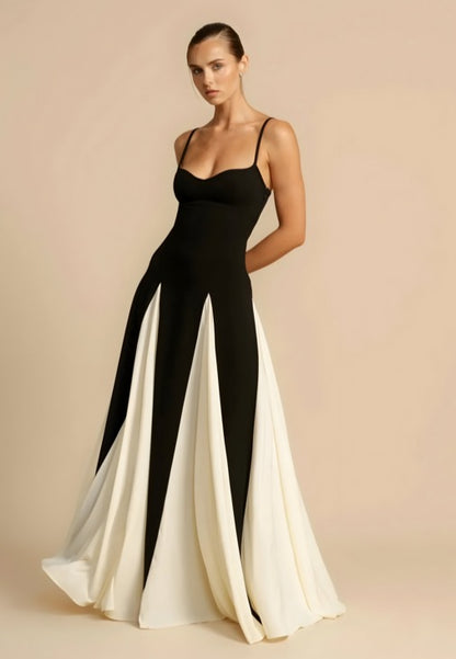 Two-Tone Pleated Panel Gown