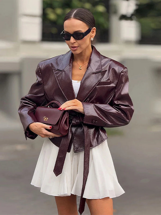 Belted Leather Blazer For Fall