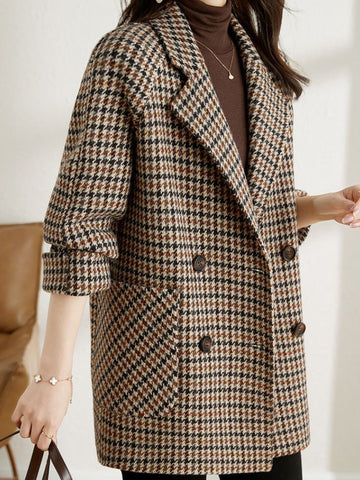 Double-Breasted Houndstooth Blazer