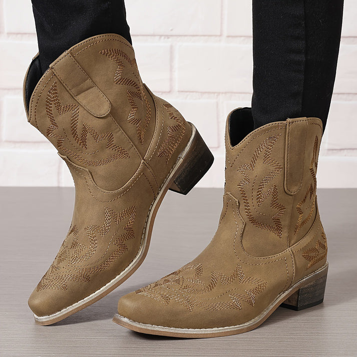 Western Embroidered Ankle Boots for Fall