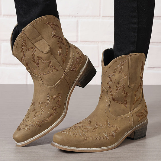 Western Embroidered Ankle Boots for Fall