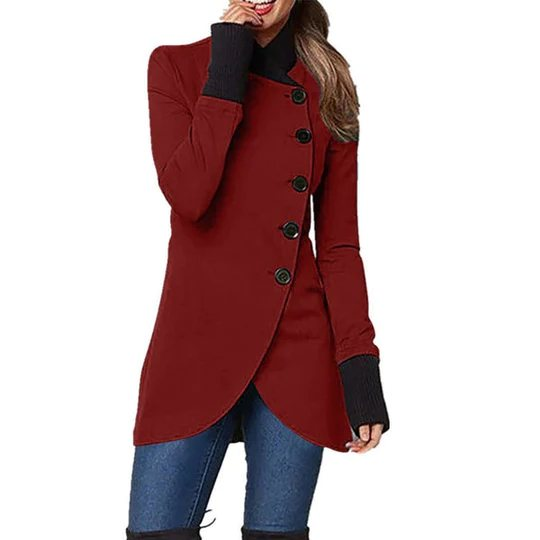 Asymmetrical Button-Front Tulip Hem Coat
