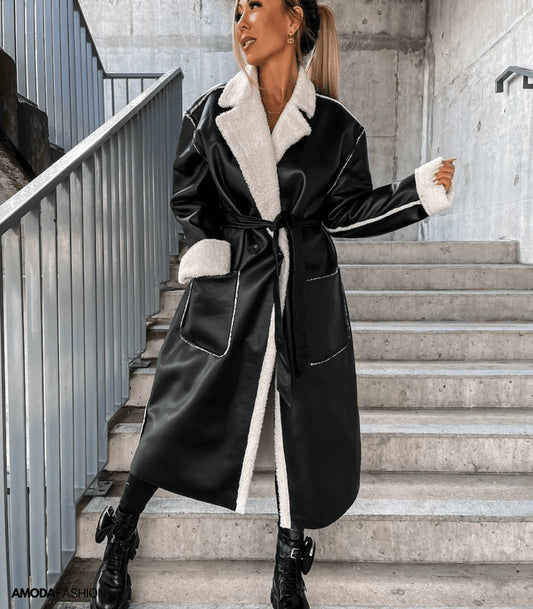 Shearling-Lined Belted Coat For Fall