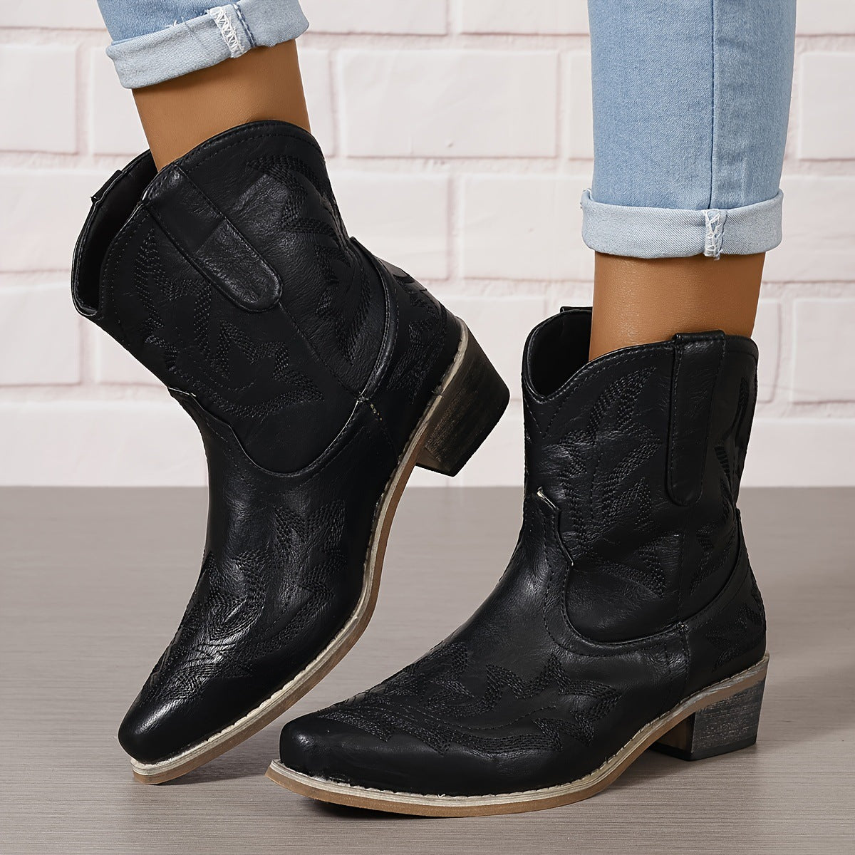 Western Embroidered Ankle Boots for Fall