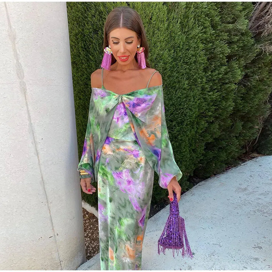 Watercolor Twist Satin Dress