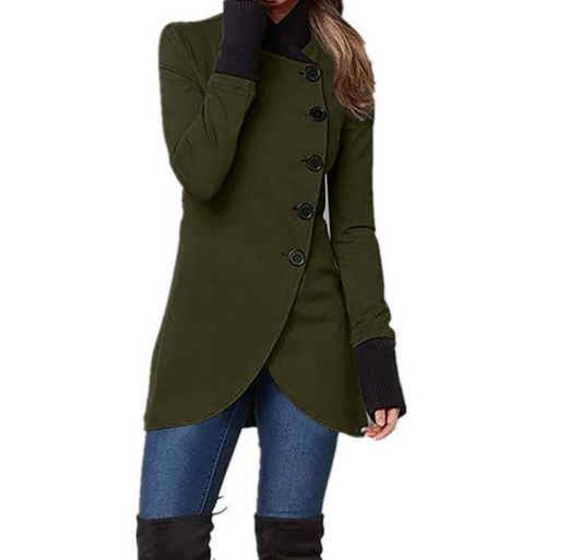Asymmetrical Button-Front Tulip Hem Coat