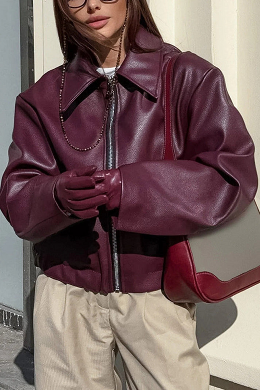Zip-Up Leather Jacket For Fall