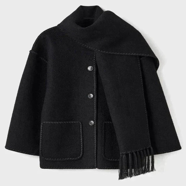 Fall Scarf-Collar Wool Coat