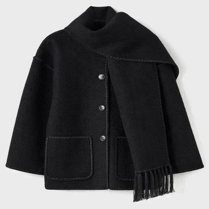 Fall Scarf-Collar Wool Coat