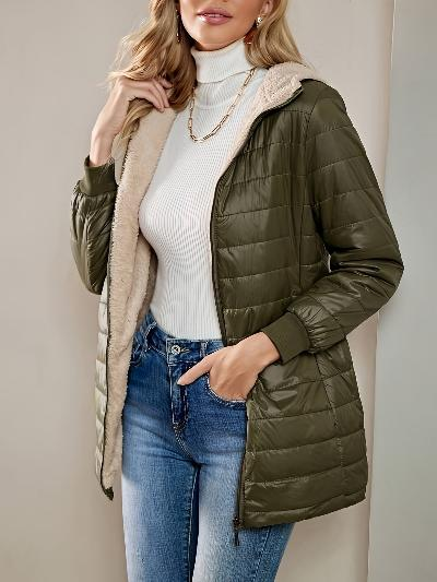 Fall Contrast-Lined Quilted Coat