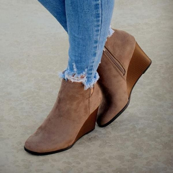 Fall Suede Wedge Ankle Boots