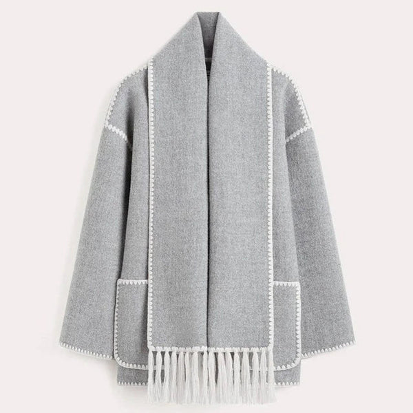 Fall Scarf-Collar Wool Coat