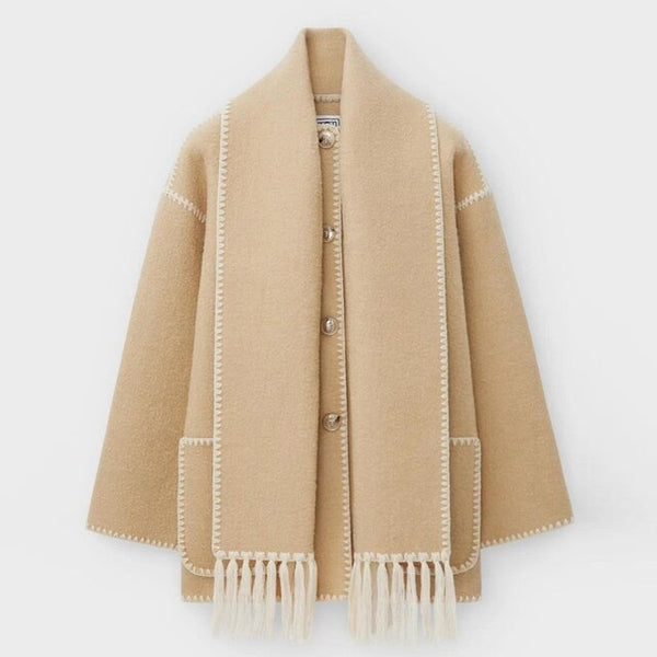 Fall Scarf-Collar Wool Coat