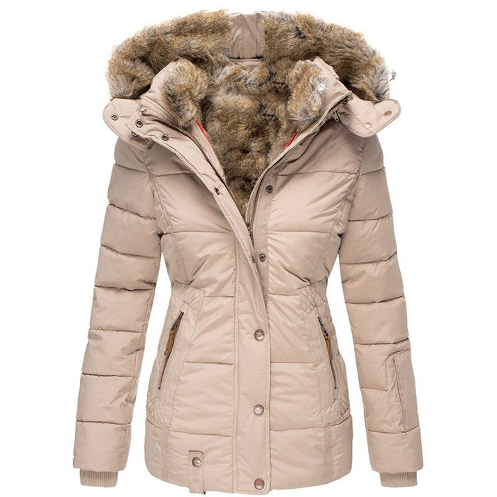 Faux Fur Hooded Puffer Jacket For Fall