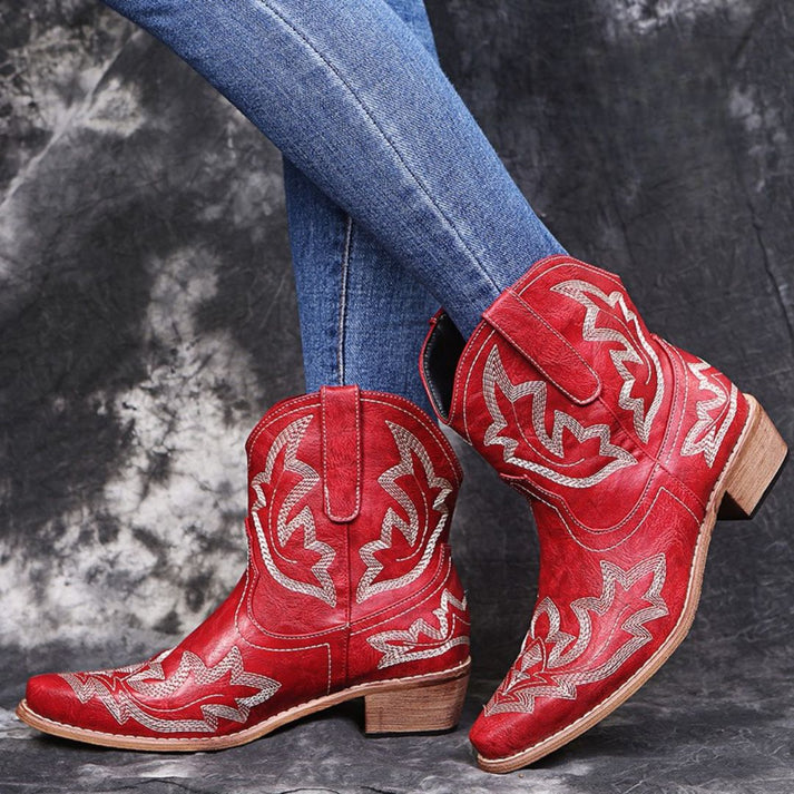 Western Embroidered Ankle Boots for Fall