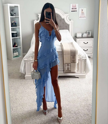 Asymmetric Ruffle Layered Dress