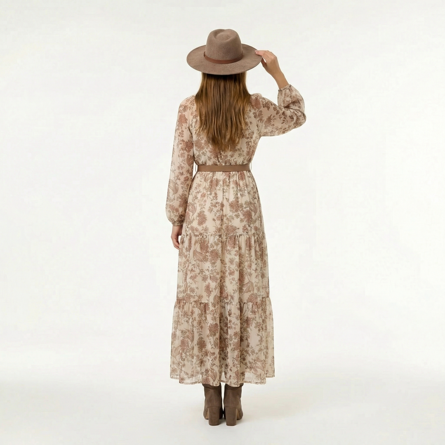 Coconut Floral Maxi Dress - V-Neck, Smocked Waist, Sheer Sleeves