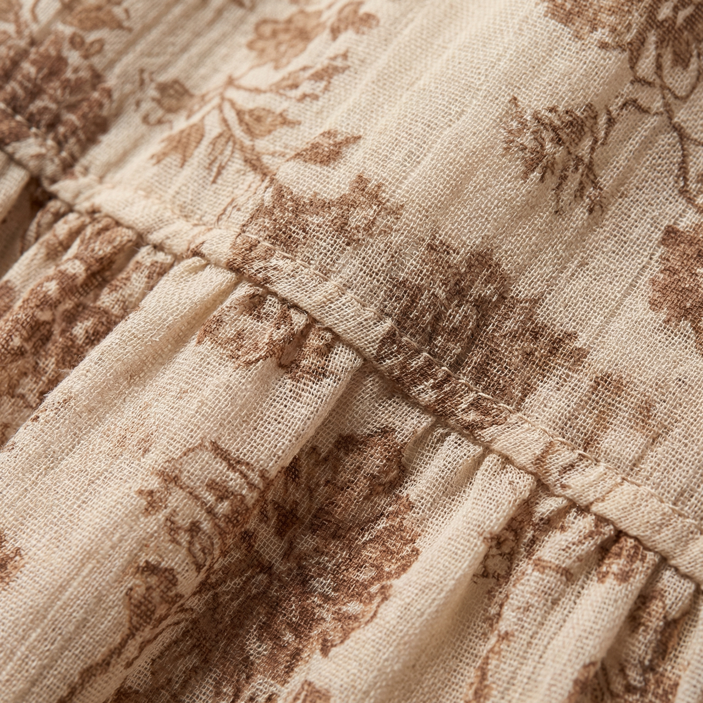 Coconut Floral Maxi Dress - V-Neck, Smocked Waist, Sheer Sleeves