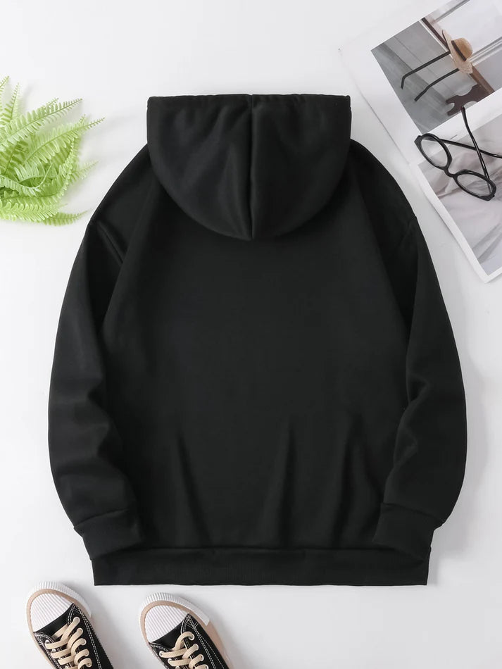 Women’s Graphic Pullover Hoodie – Long Sleeve With Smiley Face Print and Kangaroo Pocket for Fall Layering